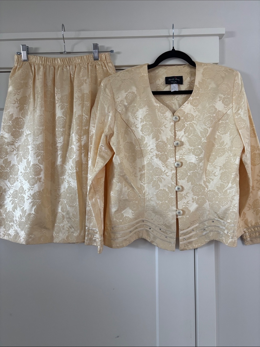 Cream Brocade Women's Jacket and Skirt Set by Daniel Richmond
